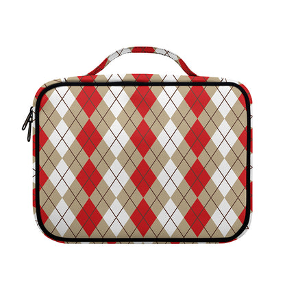 Red Beige And White Argyle Pattern Print Briefcase Bible Bag