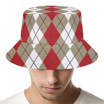 Red Beige And White Argyle Pattern Print Bucket Hat
