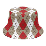 Red Beige And White Argyle Pattern Print Bucket Hat