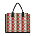 Red Beige And White Argyle Pattern Print Canvas Tote Bag