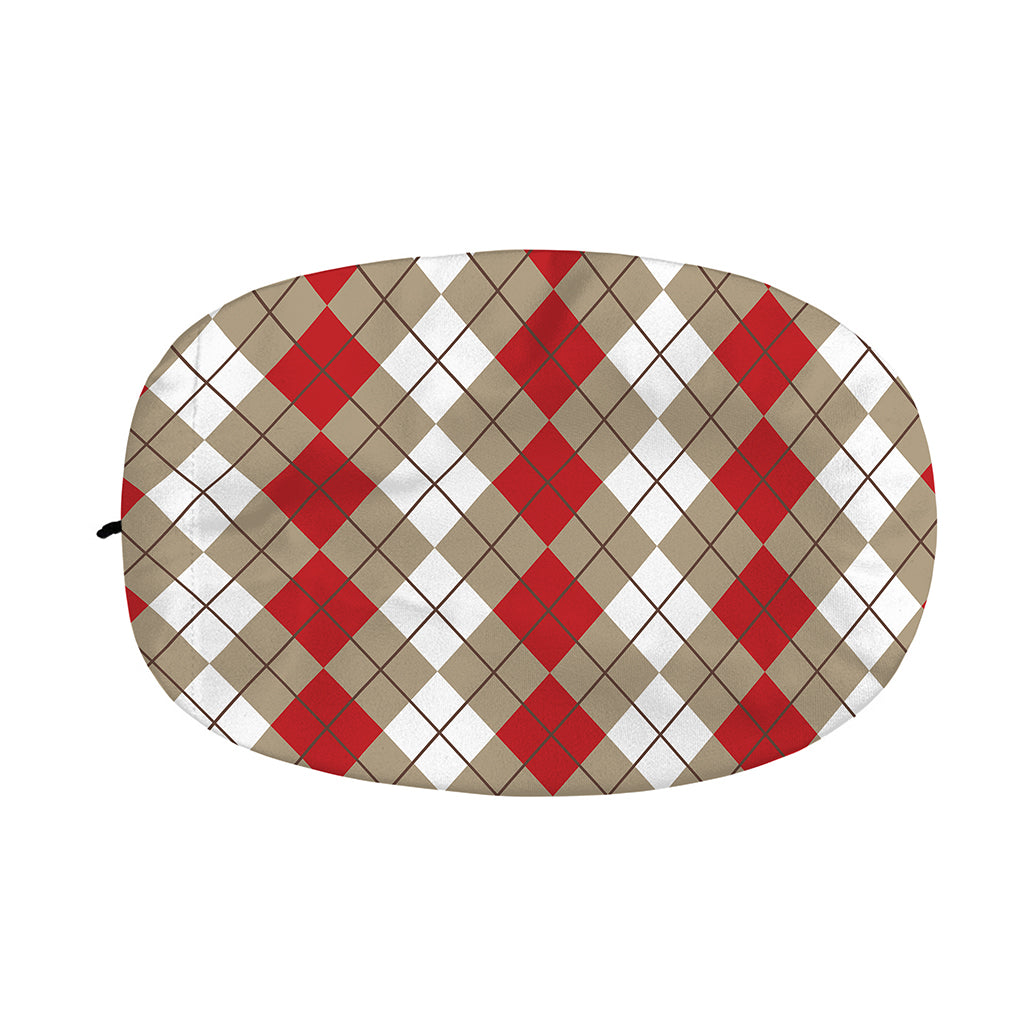 Red Beige And White Argyle Pattern Print Car Side Mirror Covers
