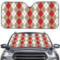 Red Beige And White Argyle Pattern Print Car Windshield Sun Shade