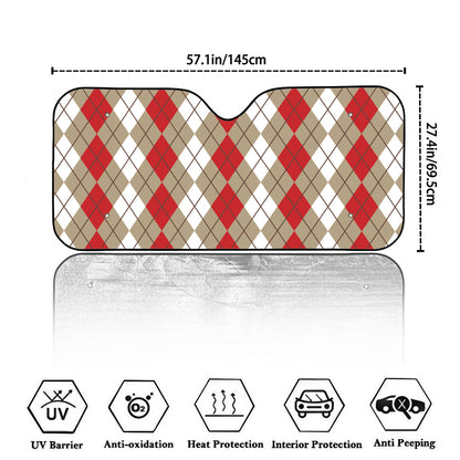 Red Beige And White Argyle Pattern Print Car Windshield Sun Shade