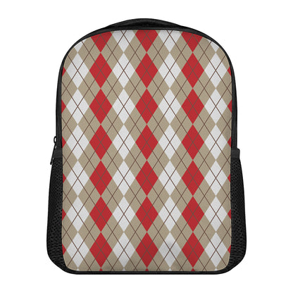 Red Beige And White Argyle Pattern Print Casual Backpack