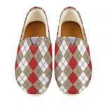 Red Beige And White Argyle Pattern Print Casual Shoes