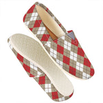 Red Beige And White Argyle Pattern Print Casual Shoes