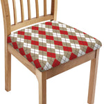 Red Beige And White Argyle Pattern Print Chair Cushion Cover