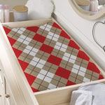 Red Beige And White Argyle Pattern Print Changing Pad Cover
