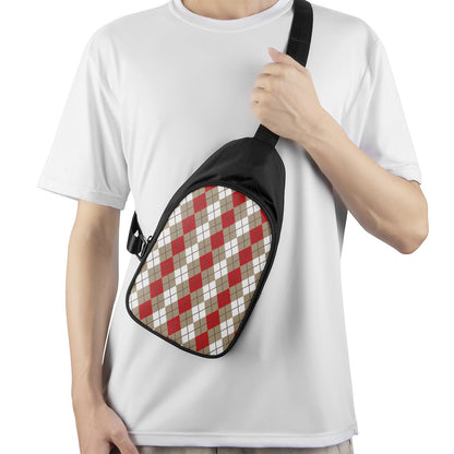 Red Beige And White Argyle Pattern Print Chest Bag