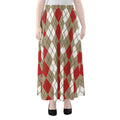 Red Beige And White Argyle Pattern Print Chiffon Maxi Skirt