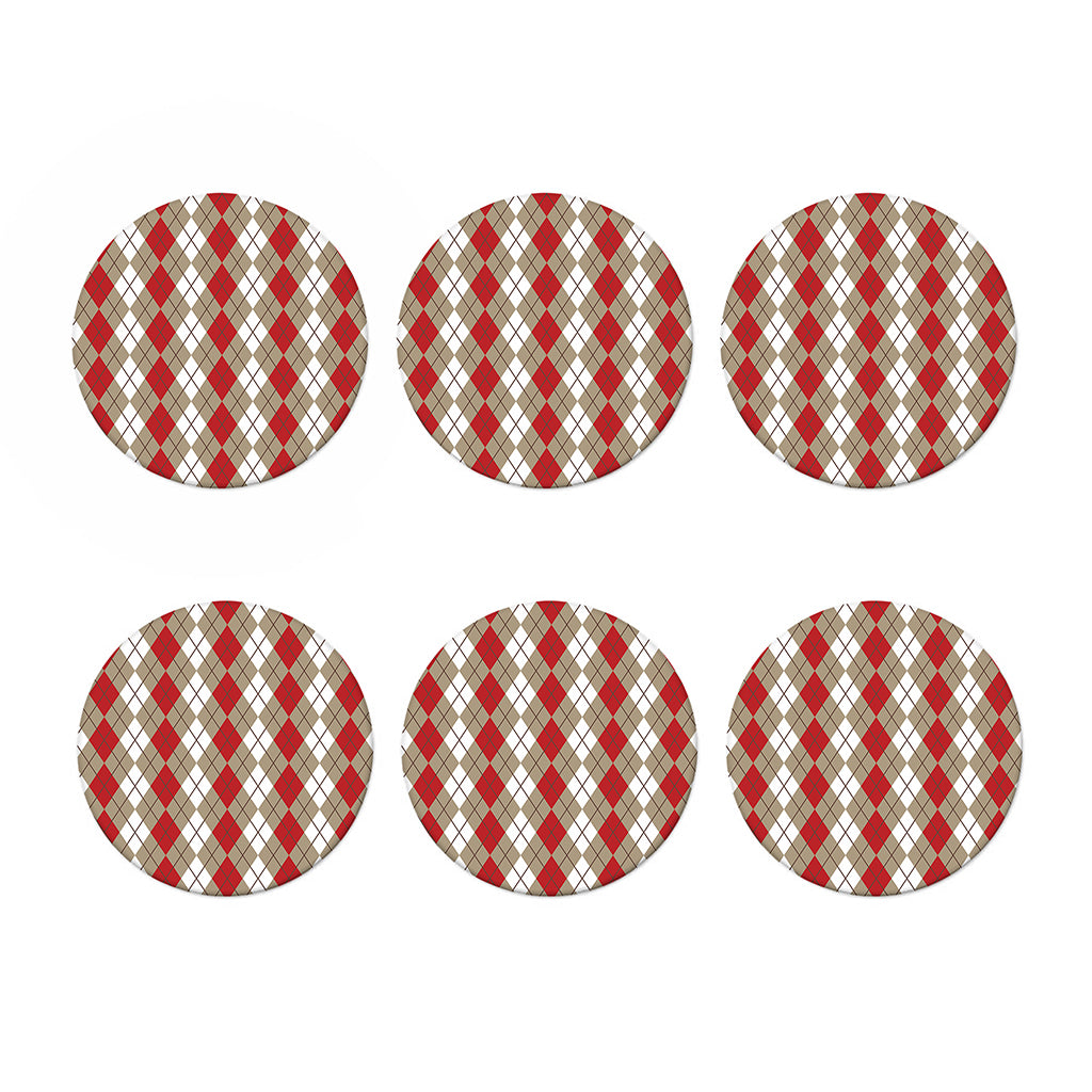 Red Beige And White Argyle Pattern Print Coaster Set