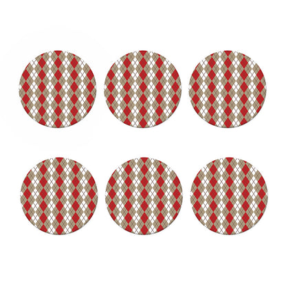 Red Beige And White Argyle Pattern Print Coaster Set