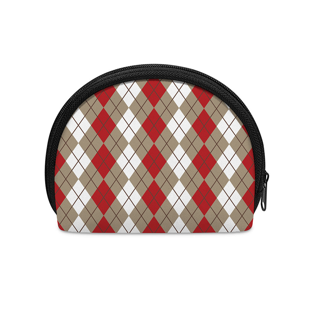 Red Beige And White Argyle Pattern Print Coin Purse