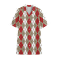 Red Beige And White Argyle Pattern Print Cotton Hawaiian Shirt