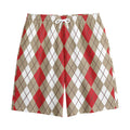 Red Beige And White Argyle Pattern Print Cotton Shorts