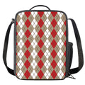 Red Beige And White Argyle Pattern Print Crossbody Lunch Bag