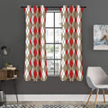 Red Beige And White Argyle Pattern Print Grommet Curtain Panels