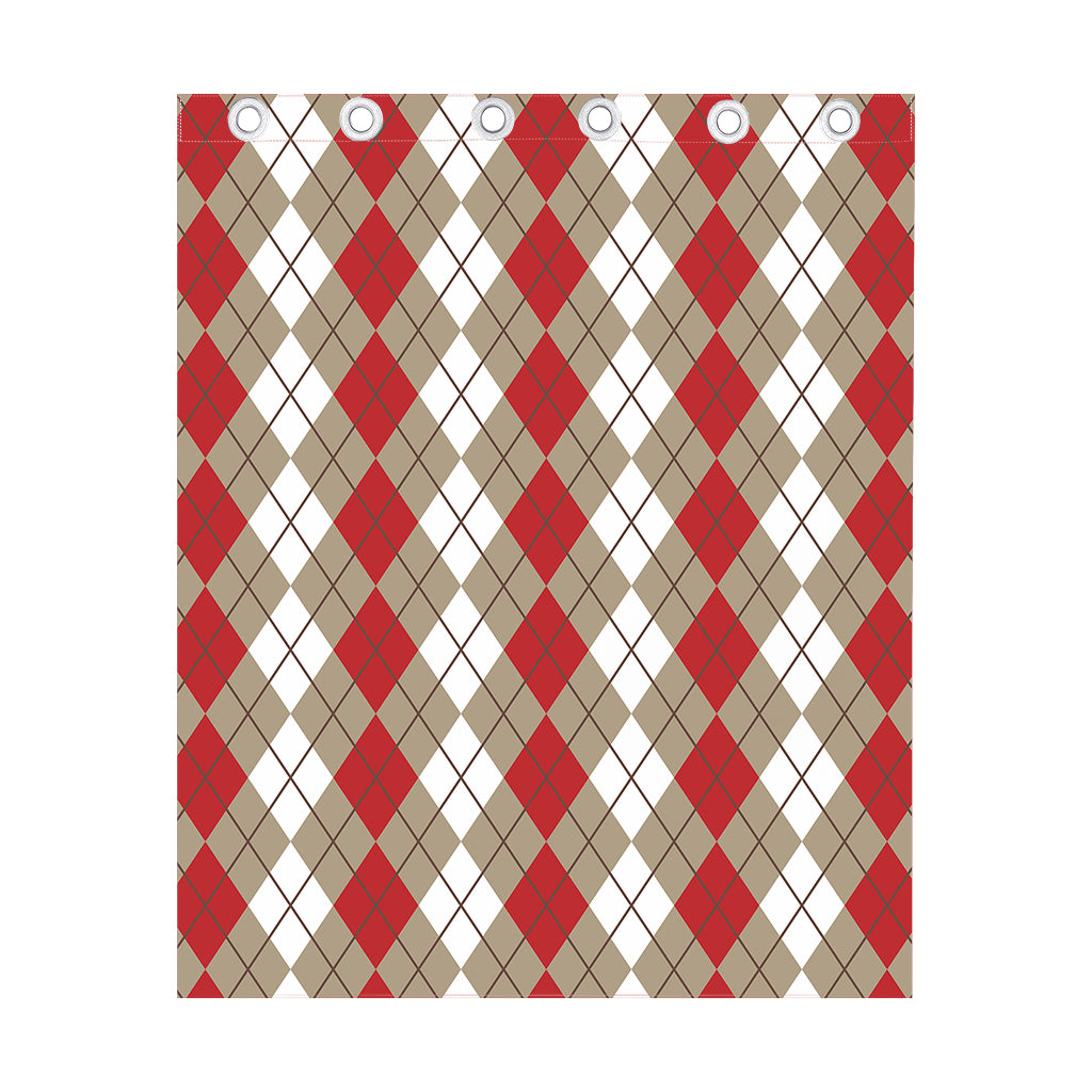 Red Beige And White Argyle Pattern Print Curtain