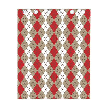 Red Beige And White Argyle Pattern Print Curtain