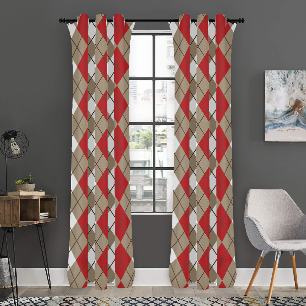 Red Beige And White Argyle Pattern Print Curtain