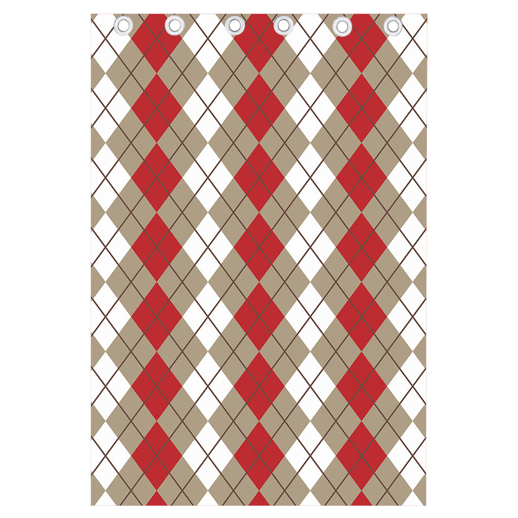 Red Beige And White Argyle Pattern Print Curtain