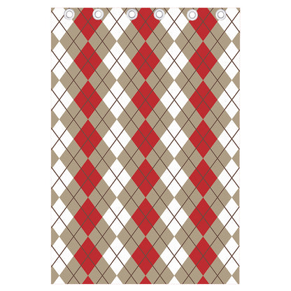 Red Beige And White Argyle Pattern Print Curtain