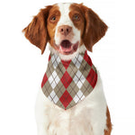 Red Beige And White Argyle Pattern Print Dog Bandana