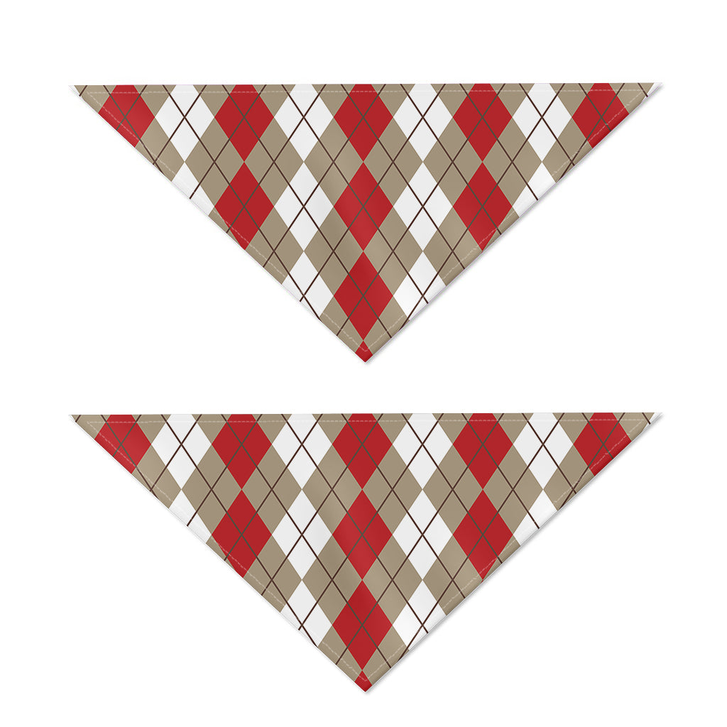 Red Beige And White Argyle Pattern Print Dog Bandana