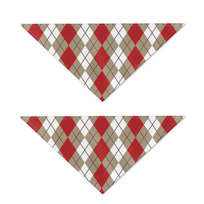 Red Beige And White Argyle Pattern Print Dog Bandana
