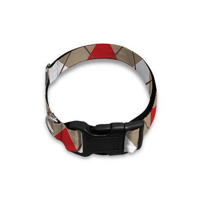Red Beige And White Argyle Pattern Print Dog Collar