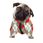 Red Beige And White Argyle Pattern Print Dog Zip Up Hoodie