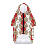 Red Beige And White Argyle Pattern Print Dog Zip Up Hoodie