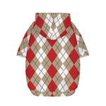 Red Beige And White Argyle Pattern Print Dog Zip Up Hoodie