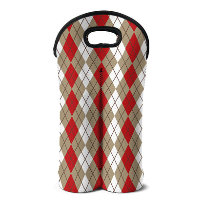 Red Beige And White Argyle Pattern Print Double Neoprene Wine Tote