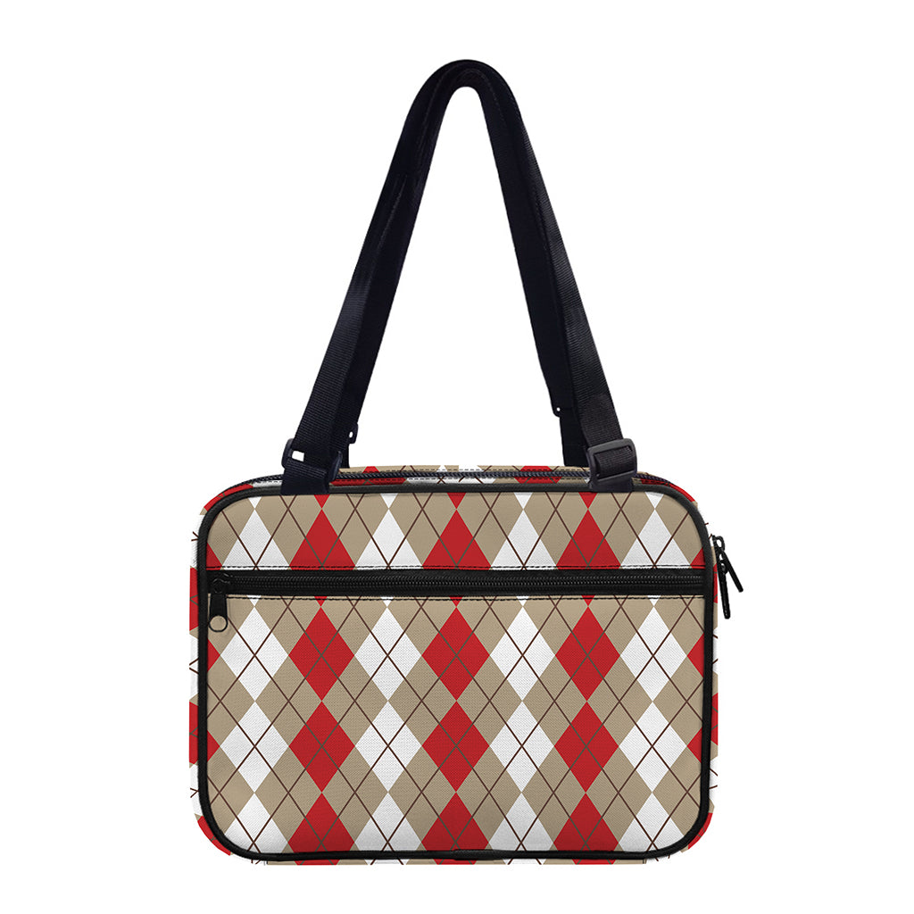 Red Beige And White Argyle Pattern Print Double Strap Bible Bag