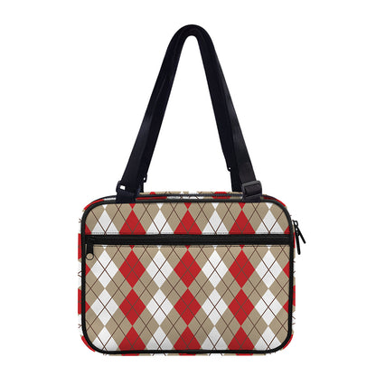 Red Beige And White Argyle Pattern Print Double Strap Bible Bag