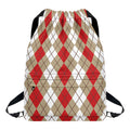 Red Beige And White Argyle Pattern Print Drawstring Backpack
