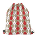 Red Beige And White Argyle Pattern Print Drawstring Bag