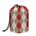 Red Beige And White Argyle Pattern Print Drawstring Makeup Bag