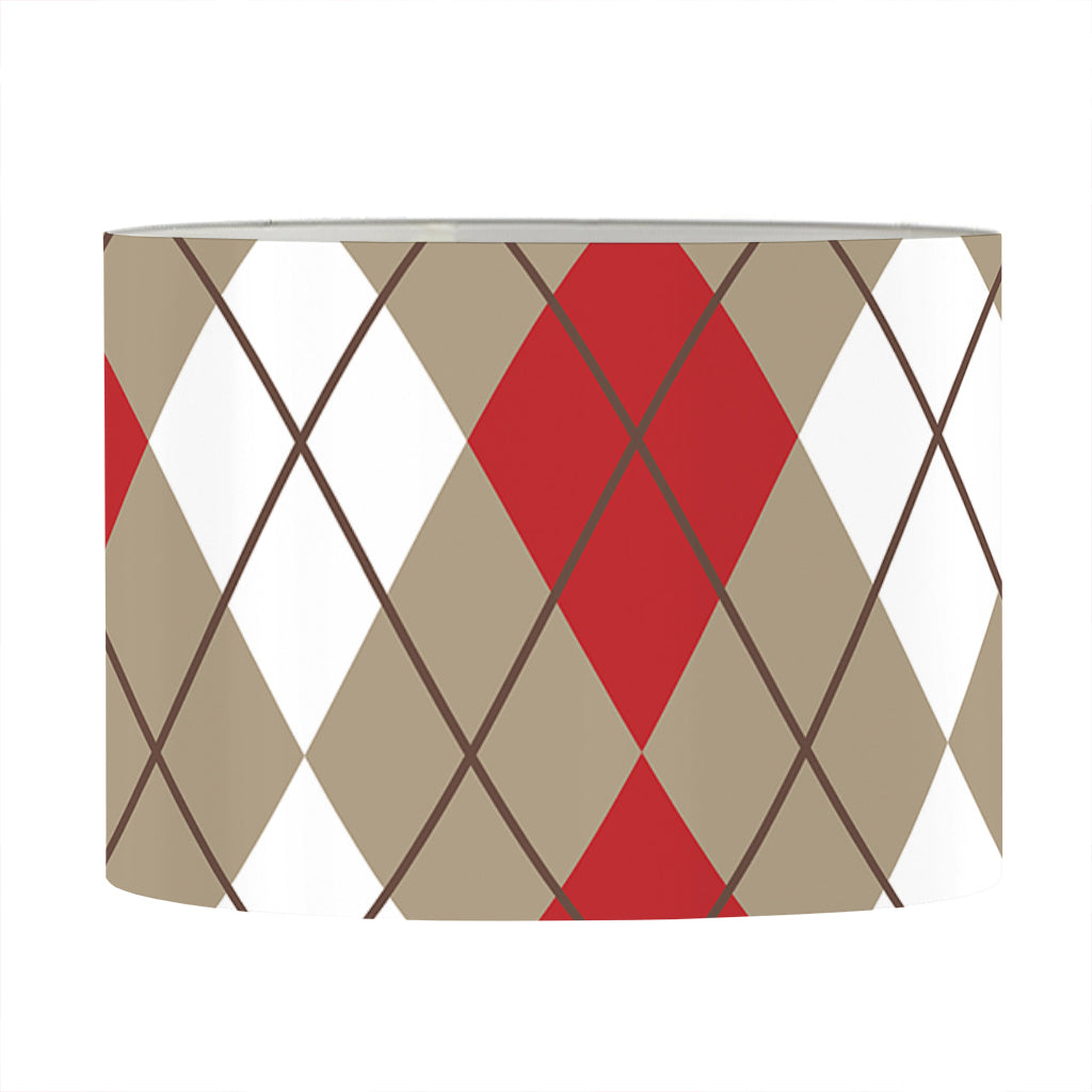 Red Beige And White Argyle Pattern Print Drum Lamp Shade