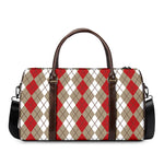 Red Beige And White Argyle Pattern Print Duffle Bag