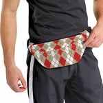 Red Beige And White Argyle Pattern Print Fanny Pack