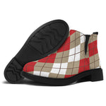 Red Beige And White Argyle Pattern Print Flat Ankle Boots