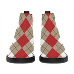 Red Beige And White Argyle Pattern Print Flat Ankle Boots