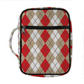 Red Beige And White Argyle Pattern Print Front Pocket Bible Bag
