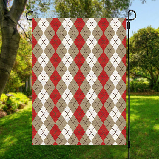 Red Beige And White Argyle Pattern Print Garden Flag