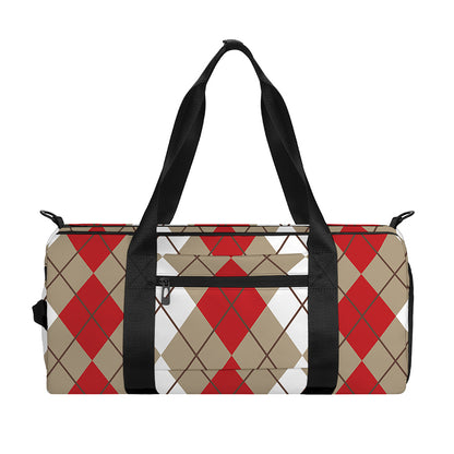 Red Beige And White Argyle Pattern Print Gym Bag
