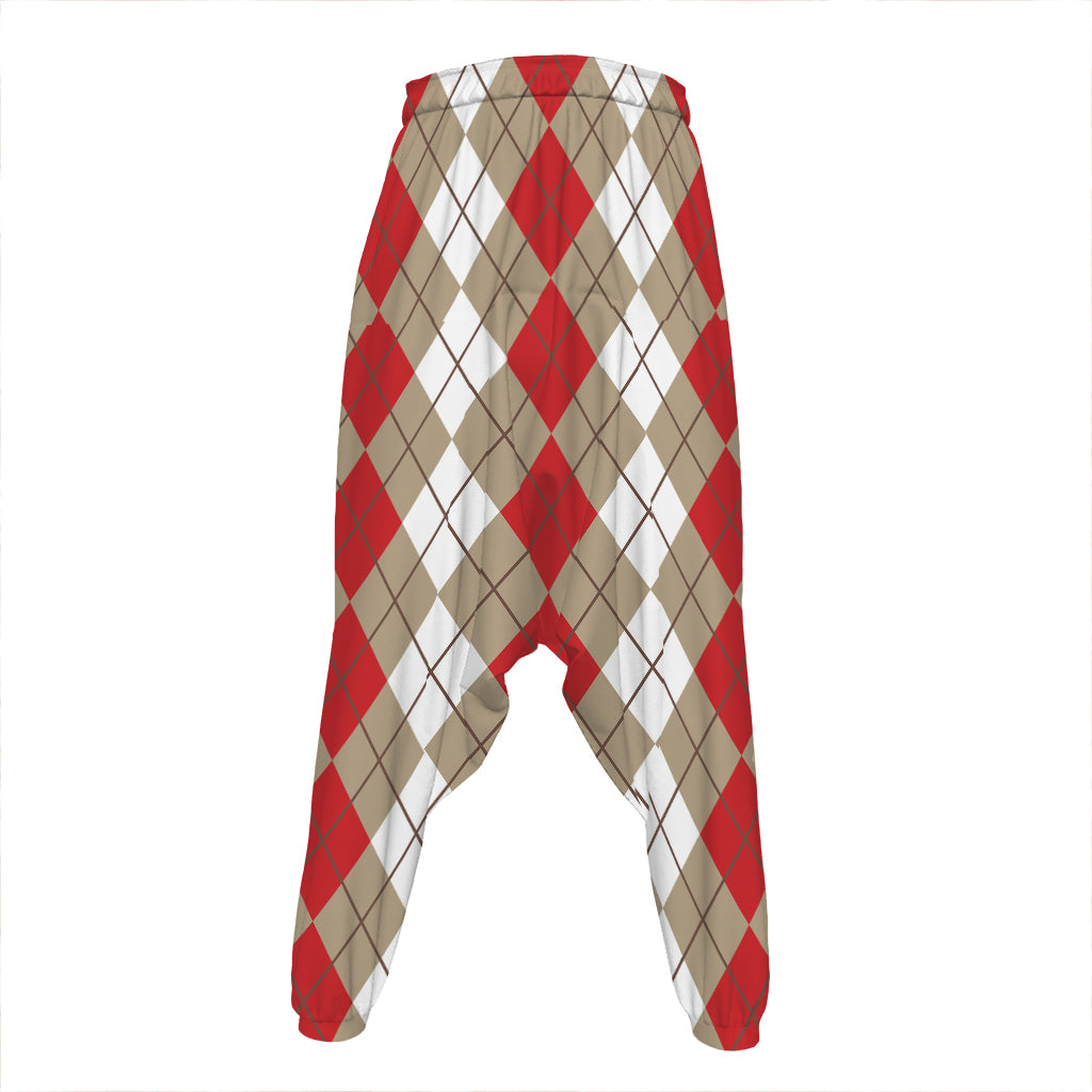 Red Beige And White Argyle Pattern Print Hammer Pants