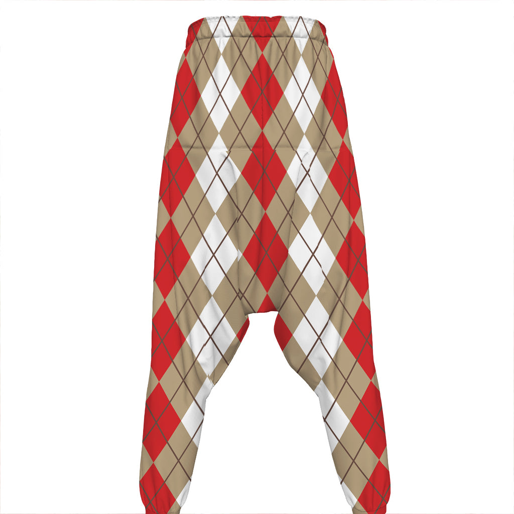 Red Beige And White Argyle Pattern Print Hammer Pants