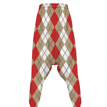 Red Beige And White Argyle Pattern Print Hammer Pants